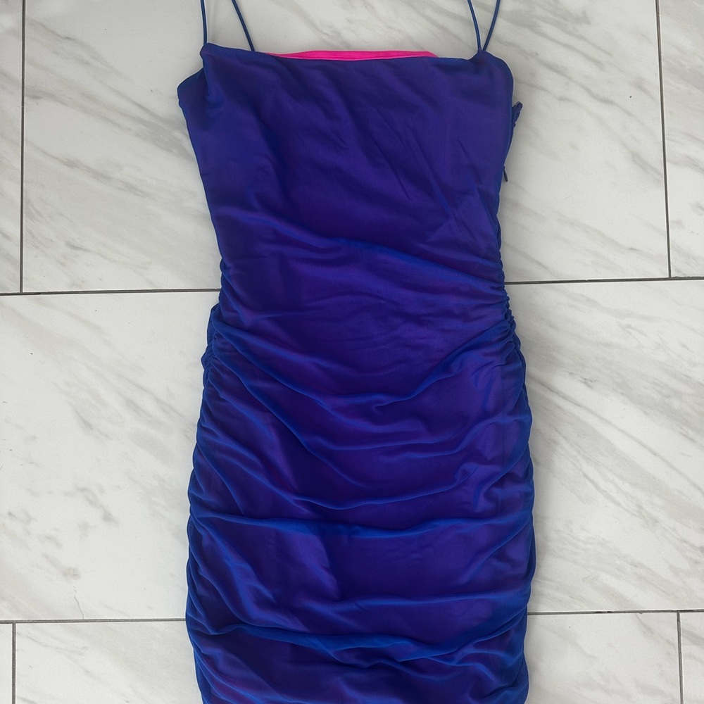 Superdown Blue Ruched Bodycon Mini Dress